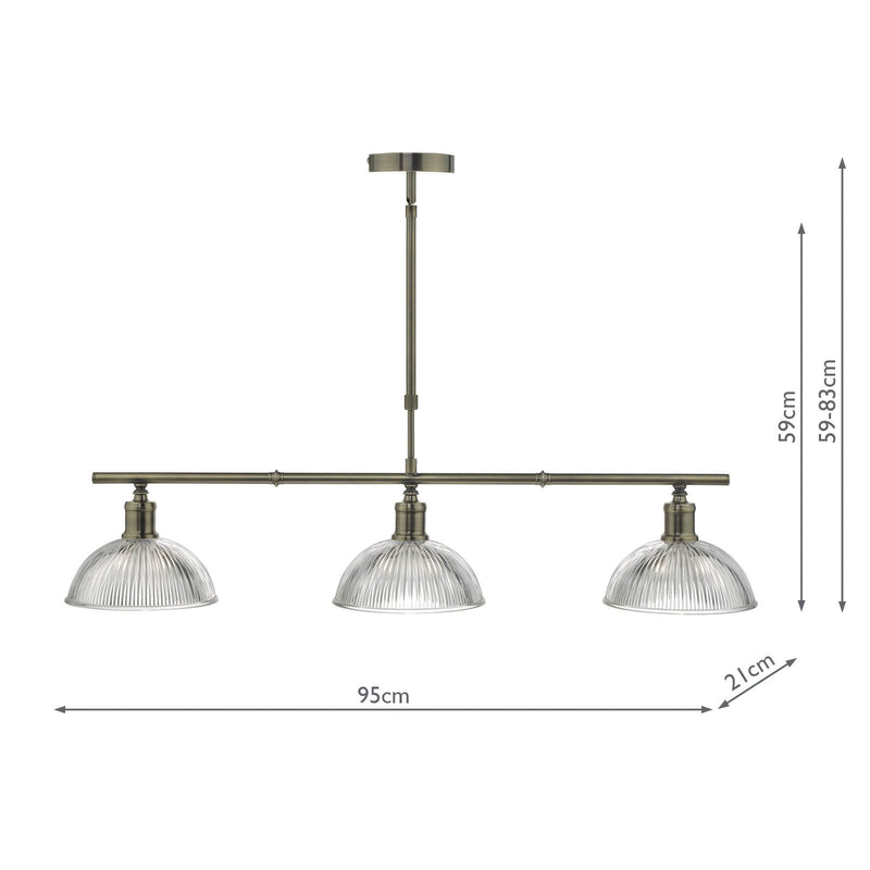 Load image into Gallery viewer, Dar Lighting DAR0375 Dara 3lt Bar Pendant Antique Brass &amp; Glass - 34979
