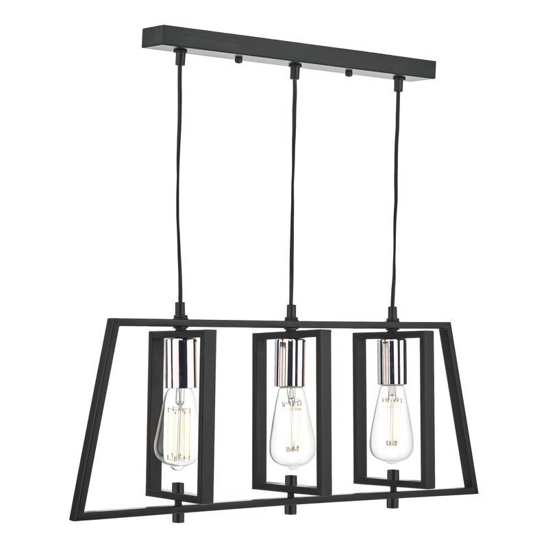 Load image into Gallery viewer, Dar Lighting DAX0350 Dax 3lt Bar Pendant Black &amp; Polished Chrome - 34981
