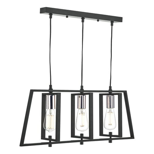 Dar Lighting DAX0350 Dax 3lt Bar Pendant Black & Polished Chrome - 34981