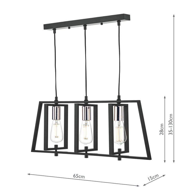 Load image into Gallery viewer, Dar Lighting DAX0350 Dax 3lt Bar Pendant Black &amp; Polished Chrome - 34981
