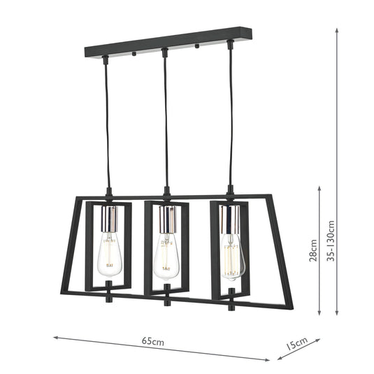 Dar Lighting DAX0350 Dax 3lt Bar Pendant Black & Polished Chrome - 34981