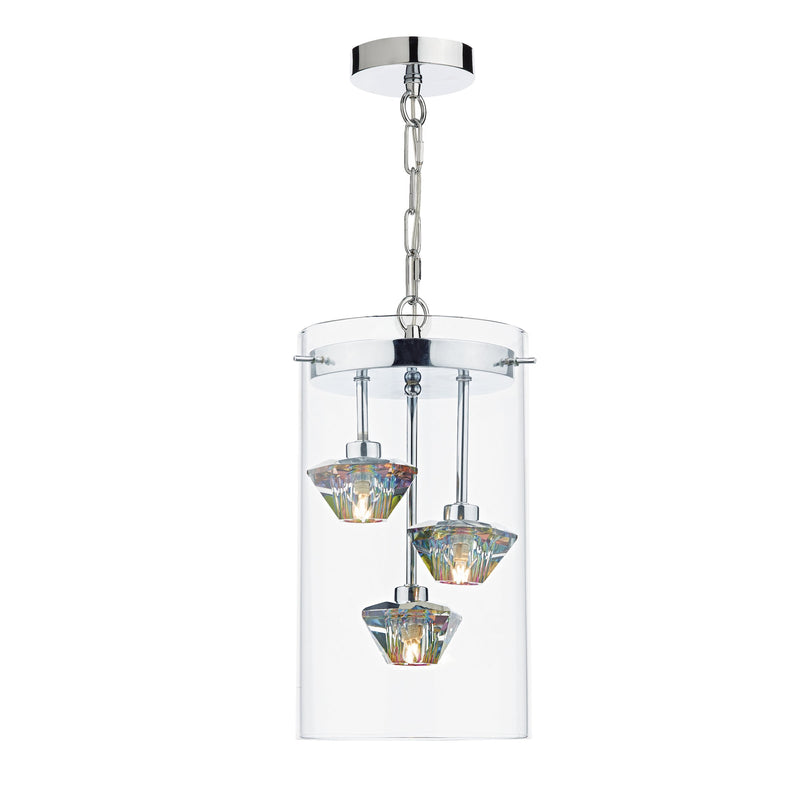 Load image into Gallery viewer, Dar Lighting DEC5308 Decade 3 Light Pendant Polished Chrome Glass - 20051
