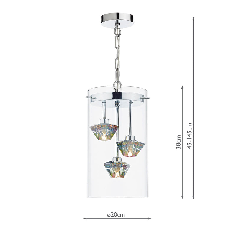 Load image into Gallery viewer, Dar Lighting DEC5308 Decade 3 Light Pendant Polished Chrome Glass - 20051
