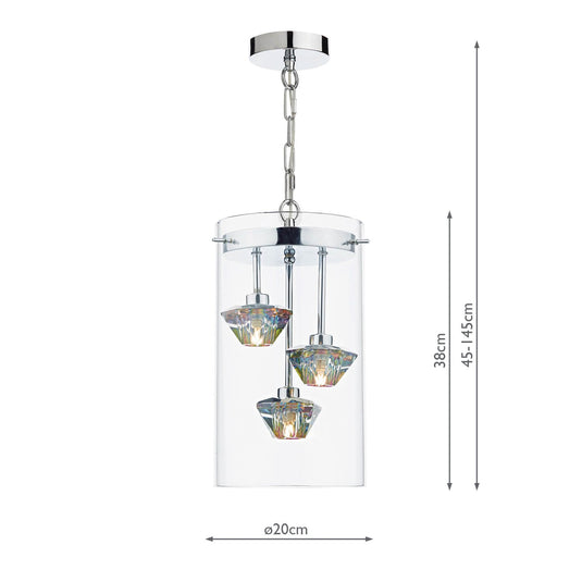 Dar Lighting DEC5308 Decade 3 Light Pendant Polished Chrome Glass - 20051