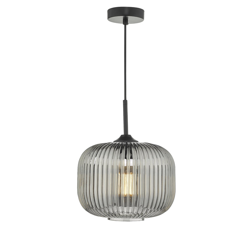 Load image into Gallery viewer, Dar Lighting DEM0110 Demarius 1 Light Pendant Black and Smoked Glass - 24994
