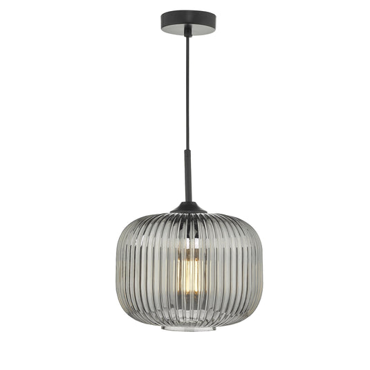 Dar Lighting DEM0110 Demarius 1 Light Pendant Black and Smoked Glass - 24994
