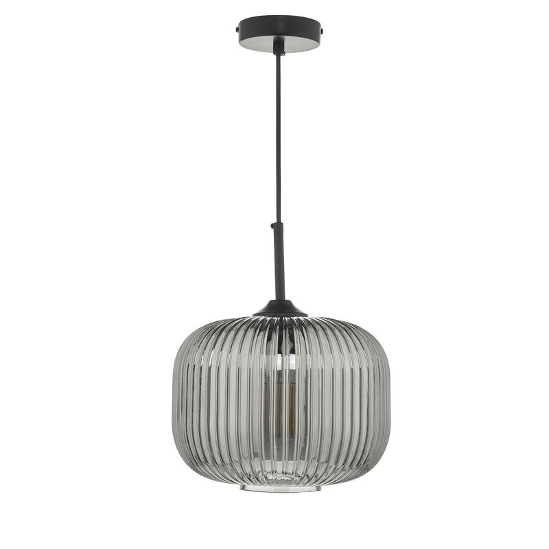 Load image into Gallery viewer, Dar Lighting DEM0110 Demarius 1 Light Pendant Black and Smoked Glass - 24994
