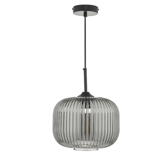 Dar Lighting DEM0110 Demarius 1 Light Pendant Black and Smoked Glass - 24994