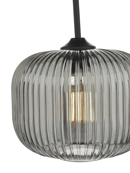 Dar Lighting DEM0110 Demarius 1 Light Pendant Black and Smoked Glass - 24994
