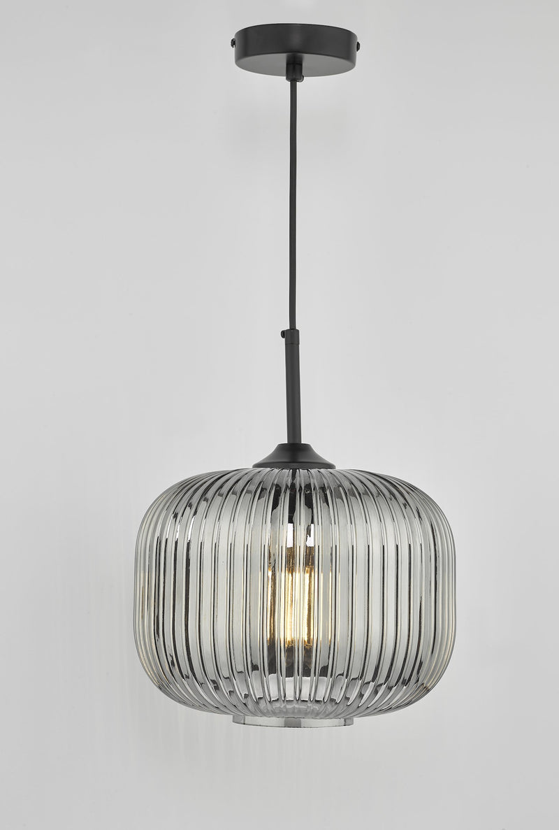 Load image into Gallery viewer, Dar Lighting DEM0110 Demarius 1 Light Pendant Black and Smoked Glass - 24994
