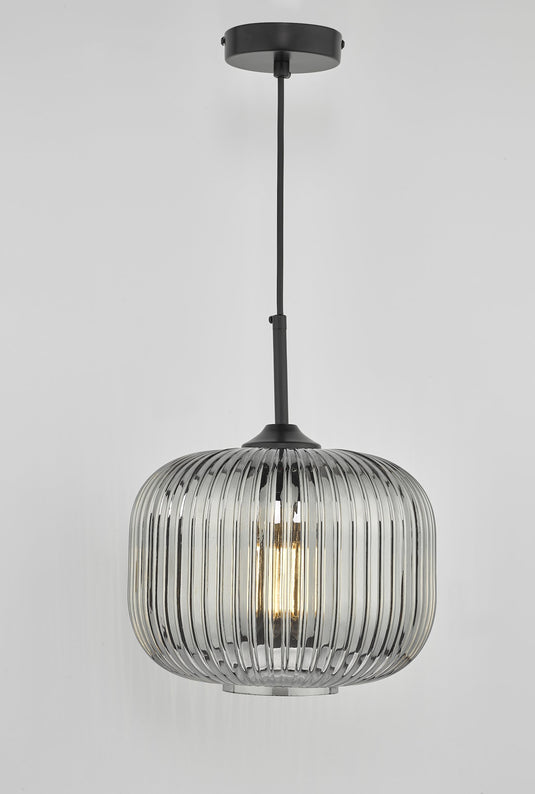 Dar Lighting DEM0110 Demarius 1 Light Pendant Black and Smoked Glass - 24994