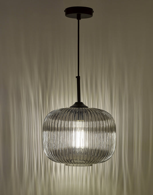 Dar Lighting DEM0110 Demarius 1 Light Pendant Black and Smoked Glass - 24994