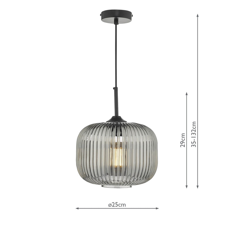 Load image into Gallery viewer, Dar Lighting DEM0110 Demarius 1 Light Pendant Black and Smoked Glass - 24994
