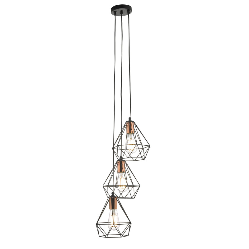 Load image into Gallery viewer, Dar Lighting DEY0322 Deyon 3lt Cluster Pendant Black &amp; Copper - 24158
