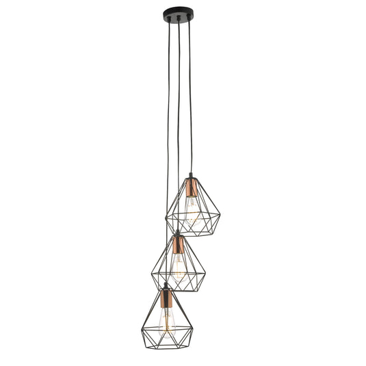 Dar Lighting DEY0322 Deyon 3lt Cluster Pendant Black & Copper - 24158
