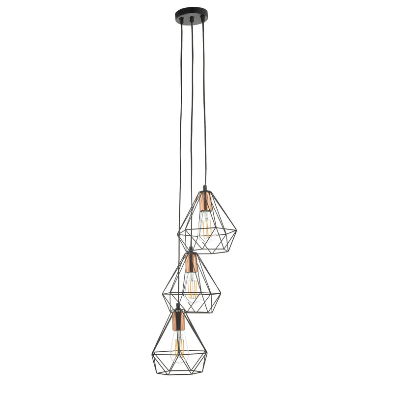 Load image into Gallery viewer, Dar Lighting DEY0322 Deyon 3lt Cluster Pendant Black &amp; Copper - 24158

