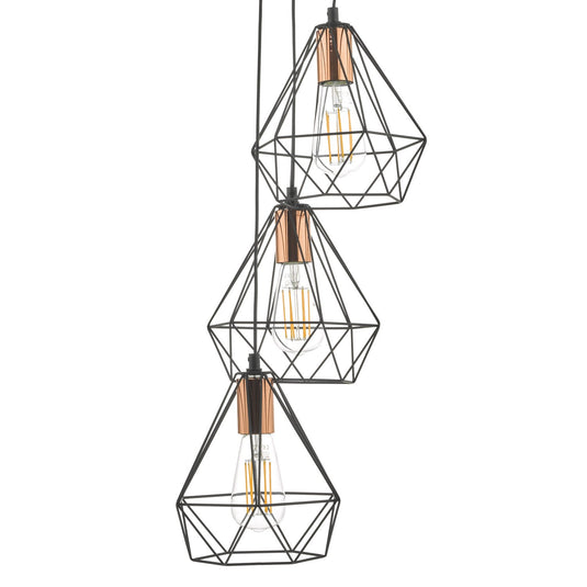 Dar Lighting DEY0322 Deyon 3lt Cluster Pendant Black & Copper - 24158
