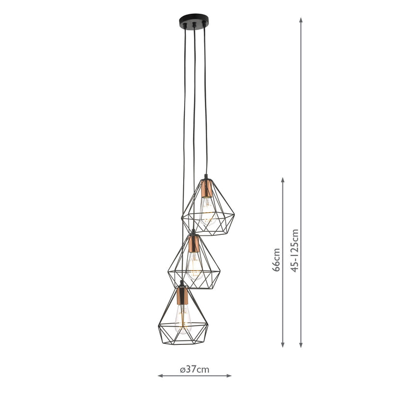 Load image into Gallery viewer, Dar Lighting DEY0322 Deyon 3lt Cluster Pendant Black &amp; Copper - 24158

