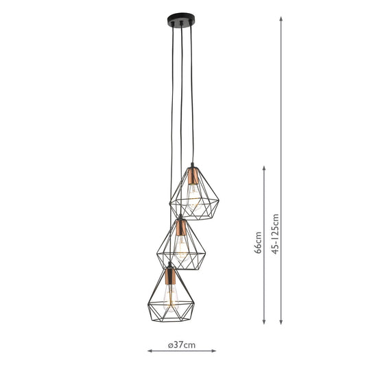 Dar Lighting DEY0322 Deyon 3lt Cluster Pendant Black & Copper - 24158