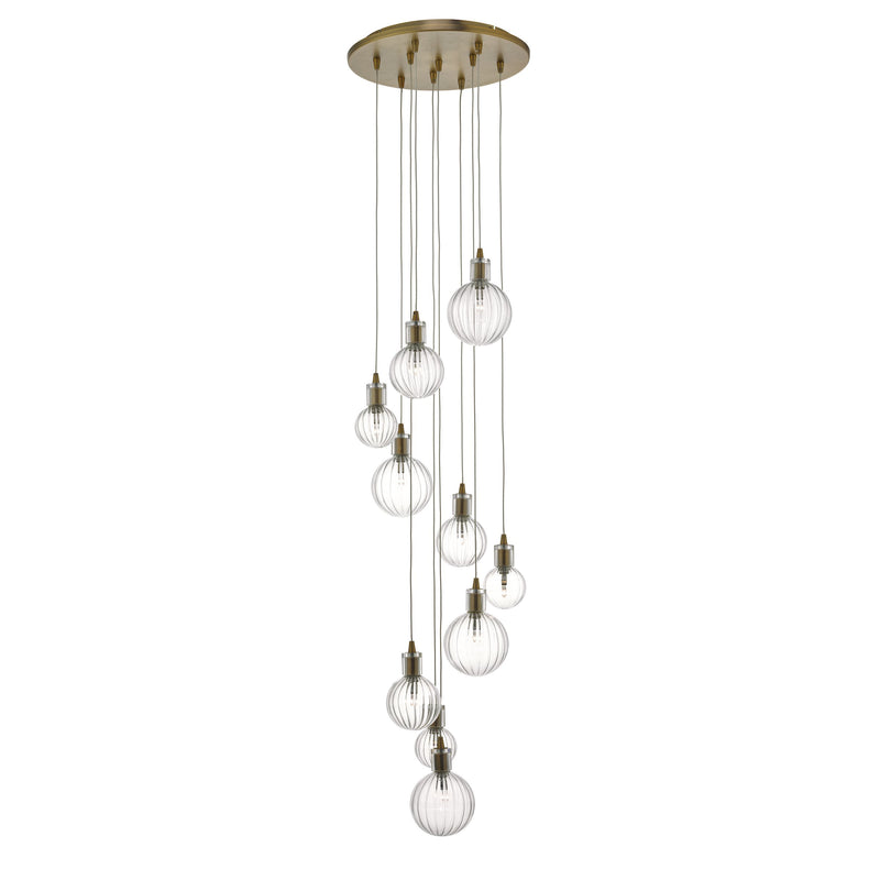 Load image into Gallery viewer, Dar Lighting DIT2342 Dita 10lt Cluster Pendant Brass &amp; Glass - 23796
