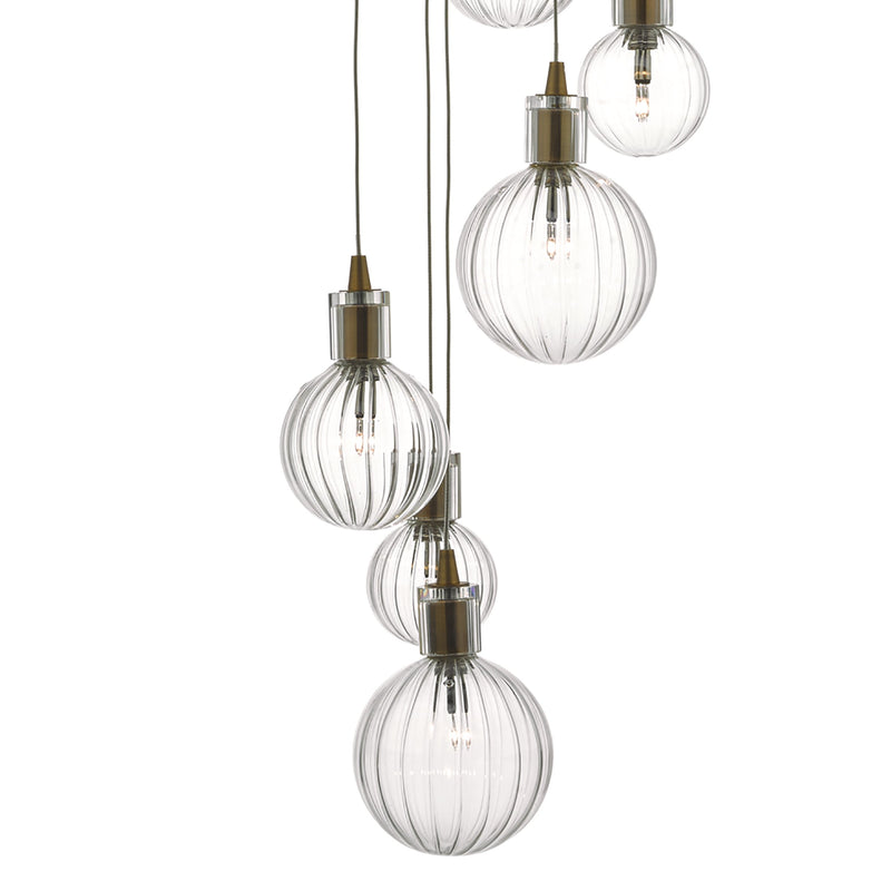 Load image into Gallery viewer, Dar Lighting DIT2342 Dita 10lt Cluster Pendant Brass &amp; Glass - 23796
