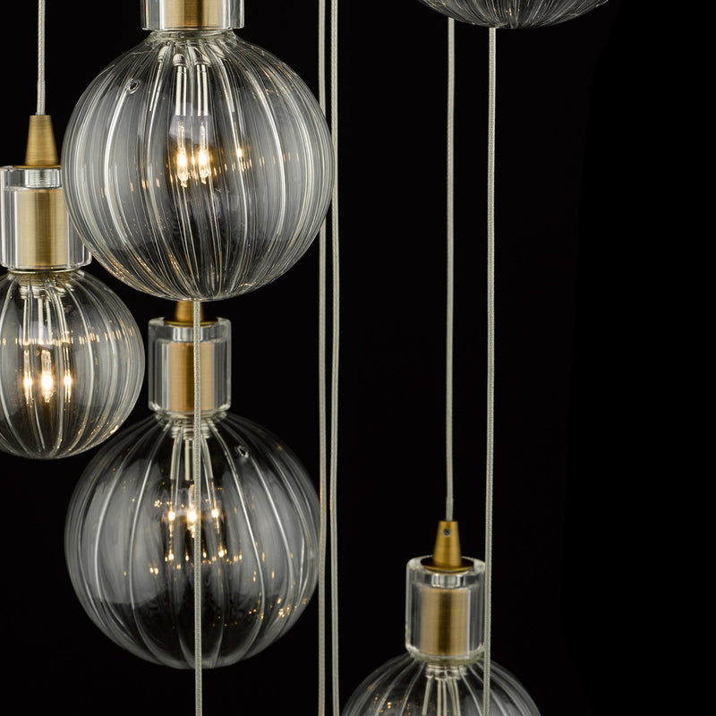 Load image into Gallery viewer, Dar Lighting DIT2342 Dita 10lt Cluster Pendant Brass &amp; Glass - 23796
