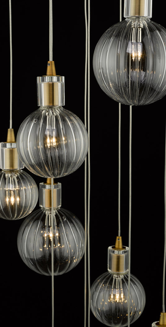 Dar Lighting DIT2342 Dita 10lt Cluster Pendant Brass & Glass - 23796