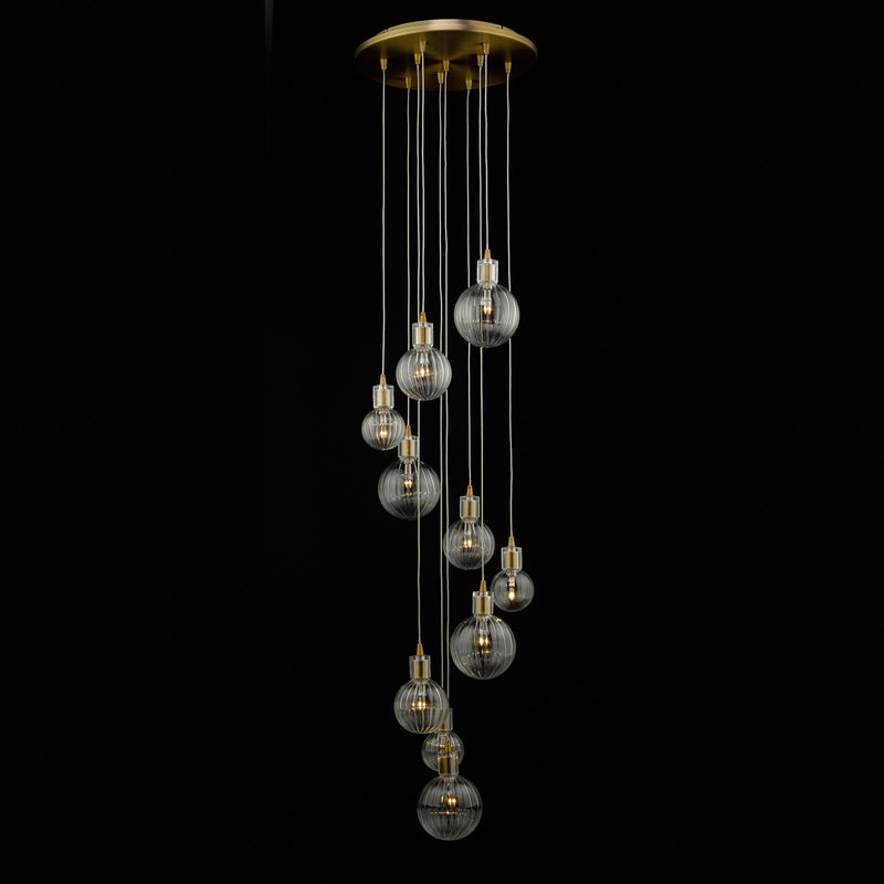 Load image into Gallery viewer, Dar Lighting DIT2342 Dita 10lt Cluster Pendant Brass &amp; Glass - 23796
