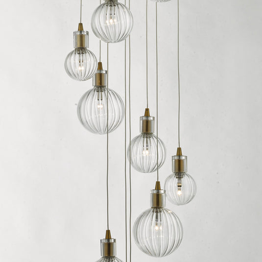 Dar Lighting DIT2342 Dita 10lt Cluster Pendant Brass & Glass - 23796