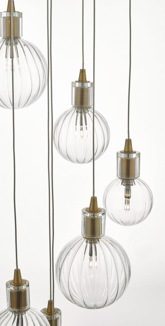 Dar Lighting DIT2342 Dita 10lt Cluster Pendant Brass & Glass - 23796