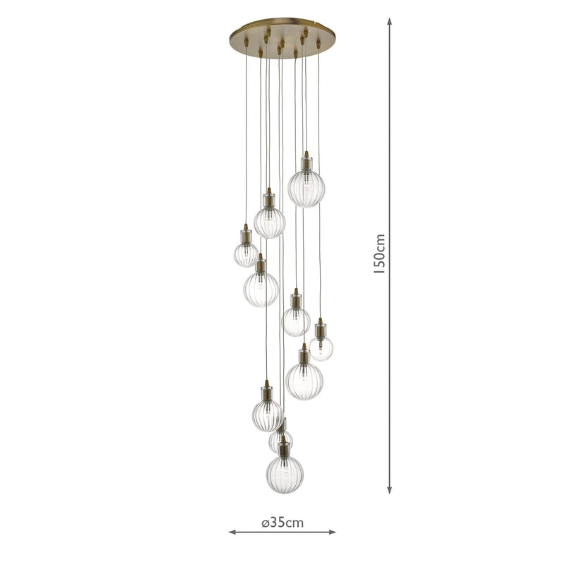 Load image into Gallery viewer, Dar Lighting DIT2342 Dita 10lt Cluster Pendant Brass &amp; Glass - 23796
