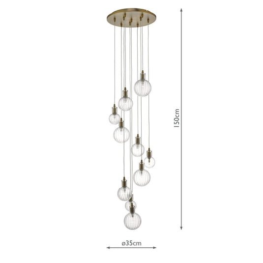 Dar Lighting DIT2342 Dita 10lt Cluster Pendant Brass & Glass - 23796
