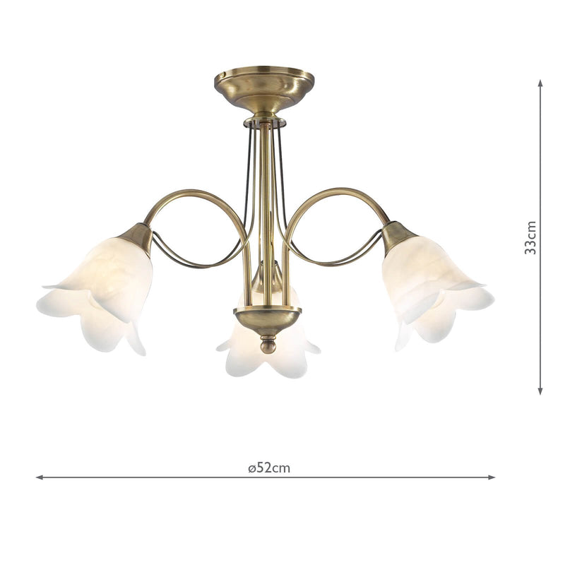 Load image into Gallery viewer, Dar Lighting DOU0375 Doublet 3 Light Semi Flush Antique Brass complete with Alabaster Glass - 5602
