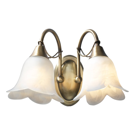 Dar Lighting DOU0975 Doublet Double Wall Bracket Antique Brass complete with Alabaster Glass - 11581