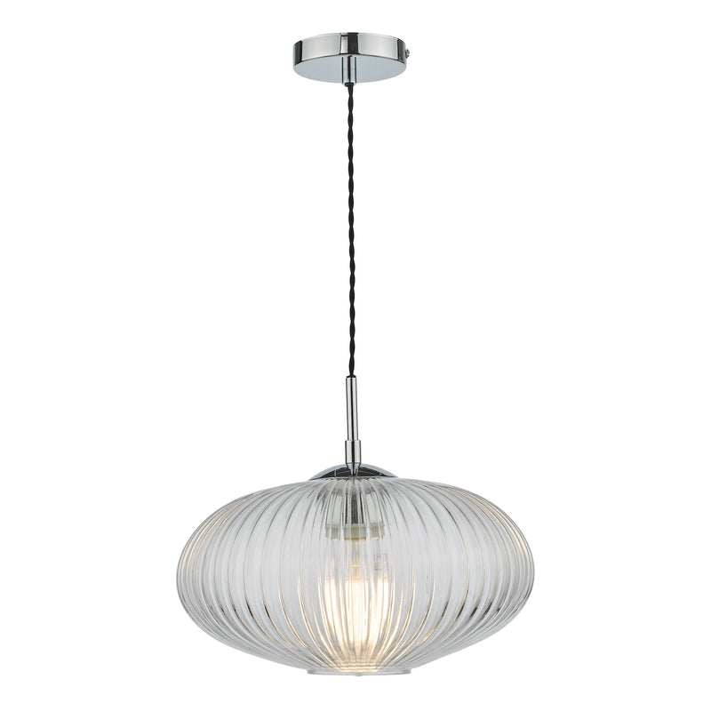 Load image into Gallery viewer, Dar Lighting EDM0150 Edmond 1 Light Single Pendant Polished Chrome Ribbed Glass - 36902
