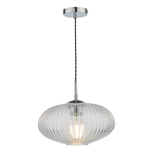 Dar Lighting EDM0150 Edmond 1 Light Single Pendant Polished Chrome Ribbed Glass - 36902