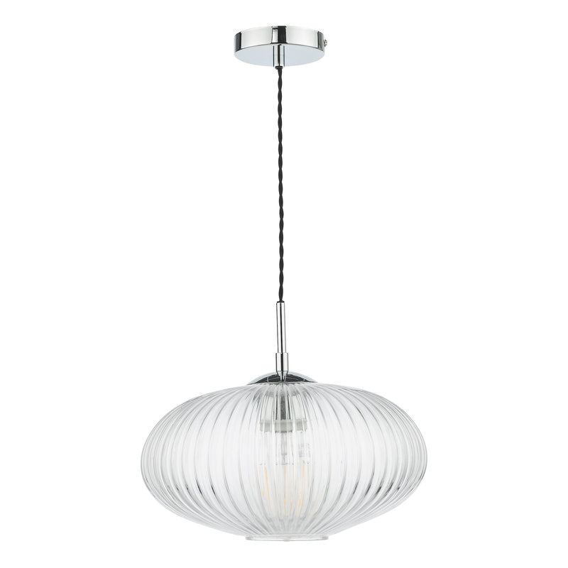 Load image into Gallery viewer, Dar Lighting EDM0150 Edmond 1 Light Single Pendant Polished Chrome Ribbed Glass - 36902
