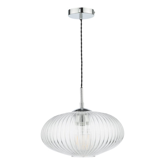 Dar Lighting EDM0150 Edmond 1 Light Single Pendant Polished Chrome Ribbed Glass - 36902