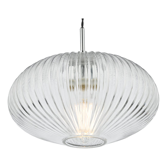 Dar Lighting EDM0150 Edmond 1 Light Single Pendant Polished Chrome Ribbed Glass - 36902
