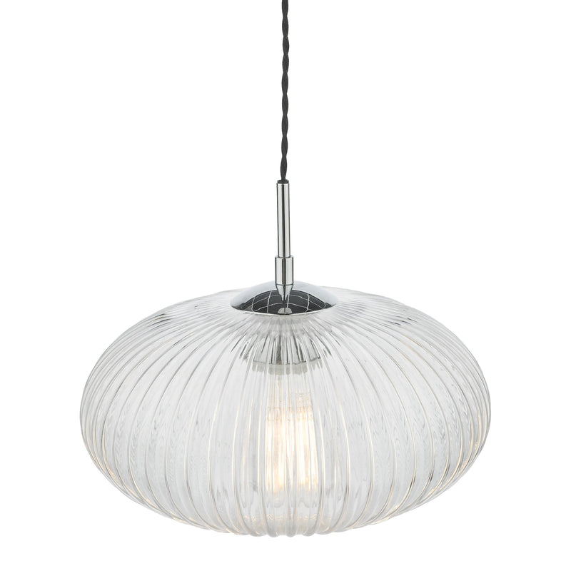 Load image into Gallery viewer, Dar Lighting EDM0150 Edmond 1 Light Single Pendant Polished Chrome Ribbed Glass - 36902
