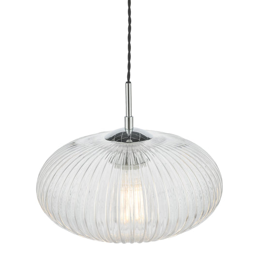Dar Lighting EDM0150 Edmond 1 Light Single Pendant Polished Chrome Ribbed Glass - 36902