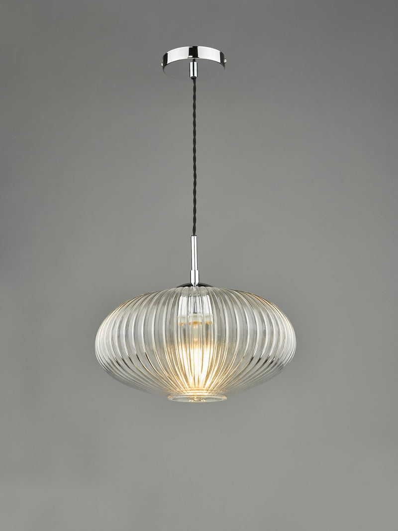 Load image into Gallery viewer, Dar Lighting EDM0150 Edmond 1 Light Single Pendant Polished Chrome Ribbed Glass - 36902
