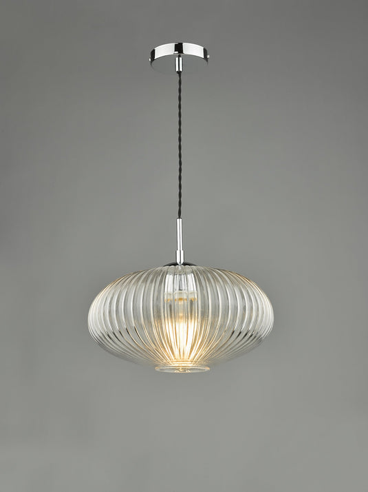 Dar Lighting EDM0150 Edmond 1 Light Single Pendant Polished Chrome Ribbed Glass - 36902