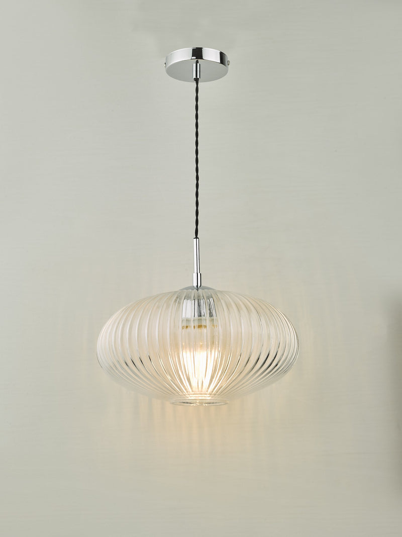 Load image into Gallery viewer, Dar Lighting EDM0150 Edmond 1 Light Single Pendant Polished Chrome Ribbed Glass - 36902
