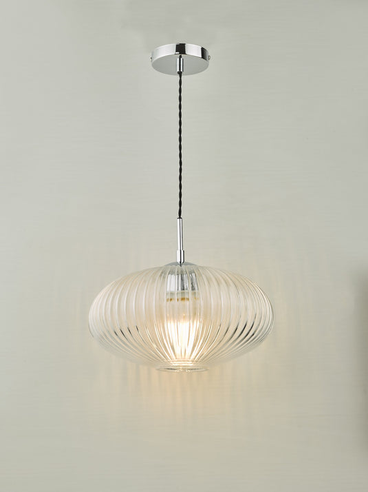 Dar Lighting EDM0150 Edmond 1 Light Single Pendant Polished Chrome Ribbed Glass - 36902