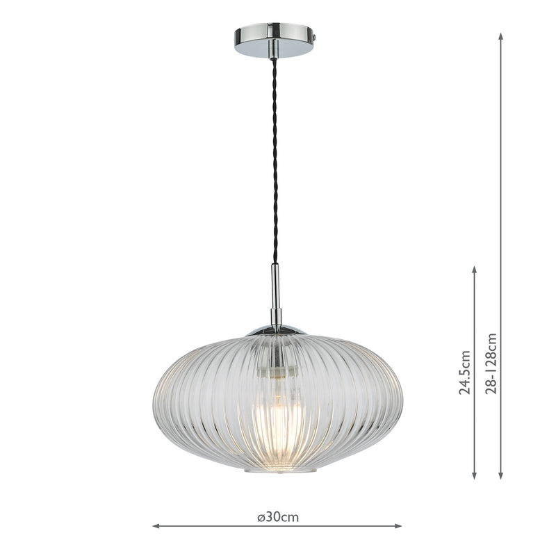 Load image into Gallery viewer, Dar Lighting EDM0150 Edmond 1 Light Single Pendant Polished Chrome Ribbed Glass - 36902
