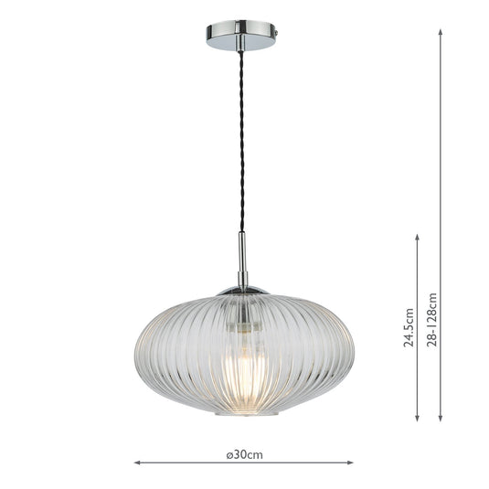Dar Lighting EDM0150 Edmond 1 Light Single Pendant Polished Chrome Ribbed Glass - 36902