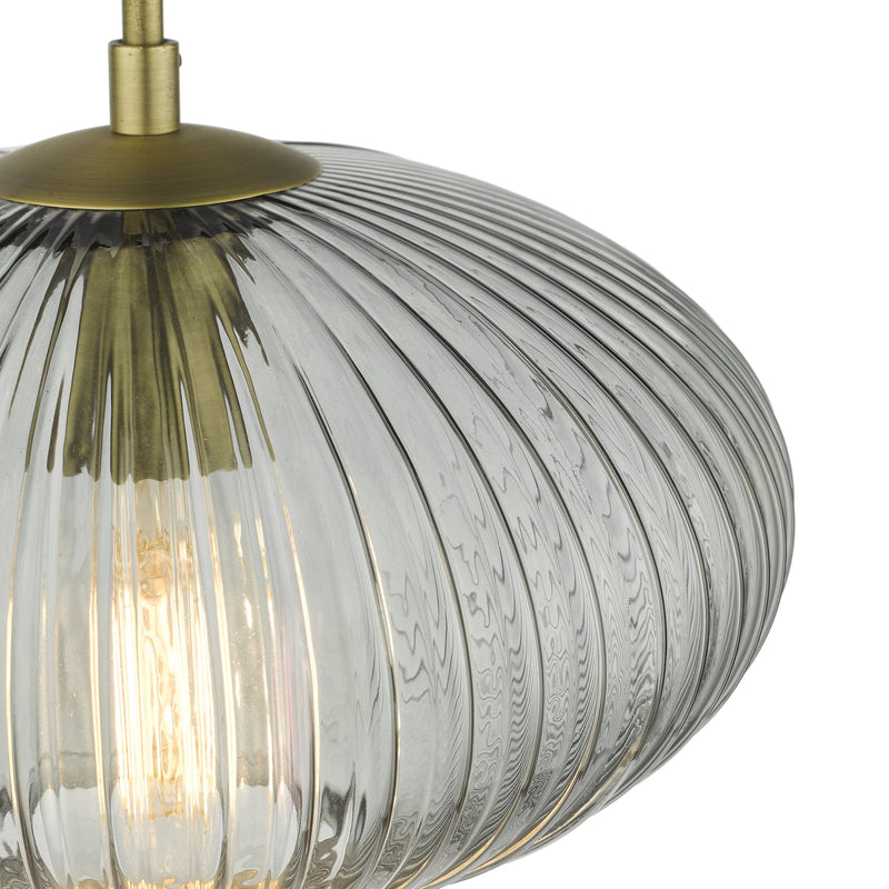Load image into Gallery viewer, Dar Lighting EDM0175 Edmond 1 Light Pendant Smoked Glass Antique Brass Detail - 36903
