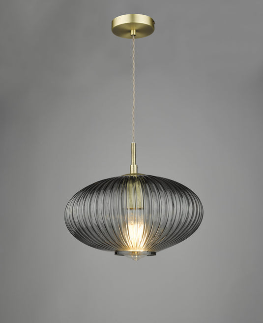 Dar Lighting EDM0175 Edmond 1 Light Pendant Smoked Glass Antique Brass Detail - 36903