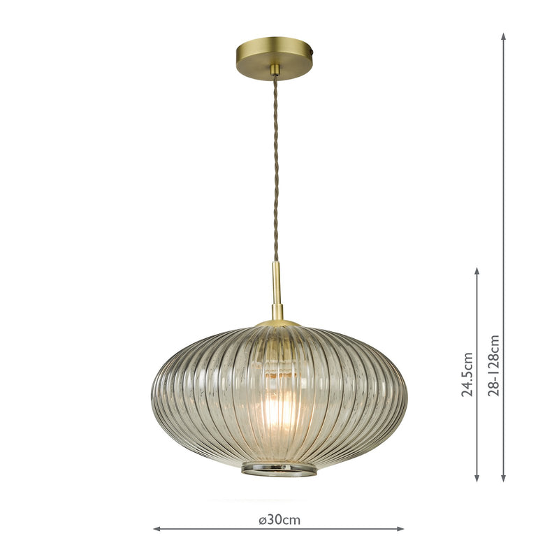 Load image into Gallery viewer, Dar Lighting EDM0175 Edmond 1 Light Pendant Smoked Glass Antique Brass Detail - 36903
